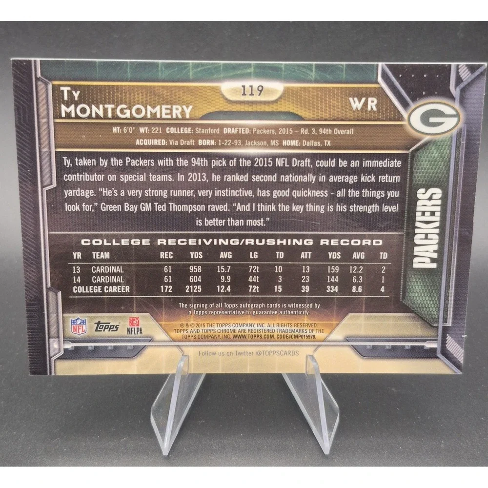 2015 Topps Chrome Ty Montgomery #119 Rookie Autographs (AU) (RC) Packers